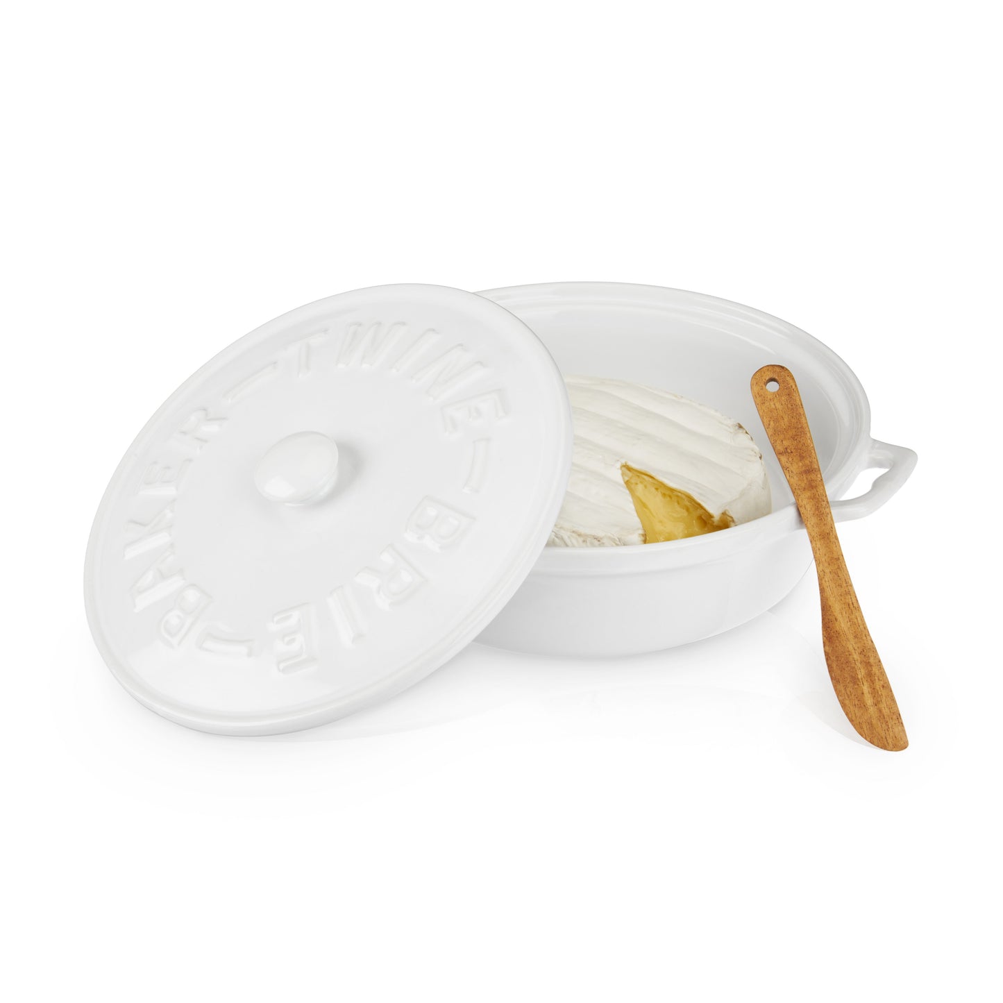 Ceramic Brie Baker and Acacia Wood Spreader Set