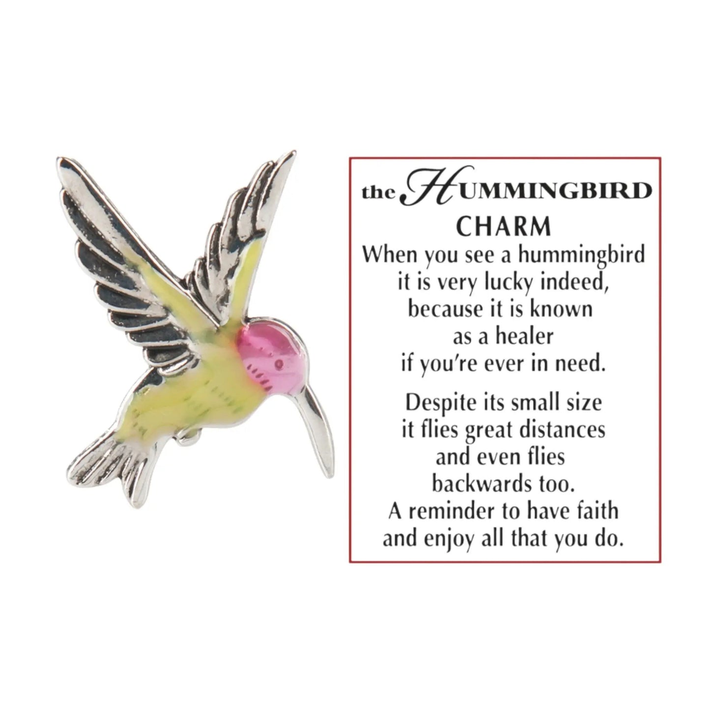 Hummingbird pocket charm silver-tone enamel pink gem Country Christmas Loft on Tampa Home & Garden Store