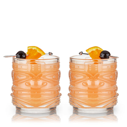 Pacific Tiki Crystal Rock Glasses Set of Two