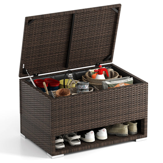 PE Rattan Storage Bin with Waterproof Liner for Patio Cushions