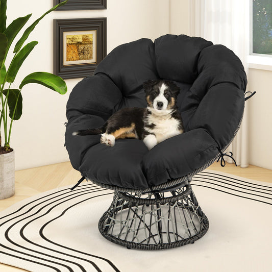 Sillón Papasan de Mimbre de PE con Cojín Grueso y Extraíble - Negro