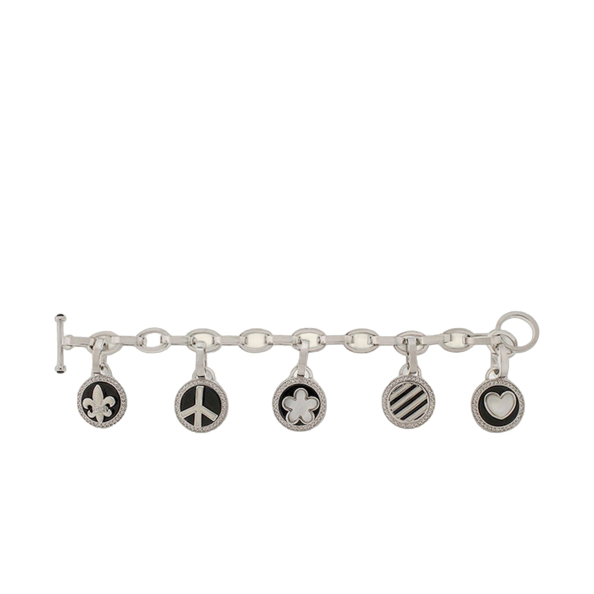 Peace and Love Charm Bracelet silver-tone chain with 7 round charms on Tampa Home & Garden Store