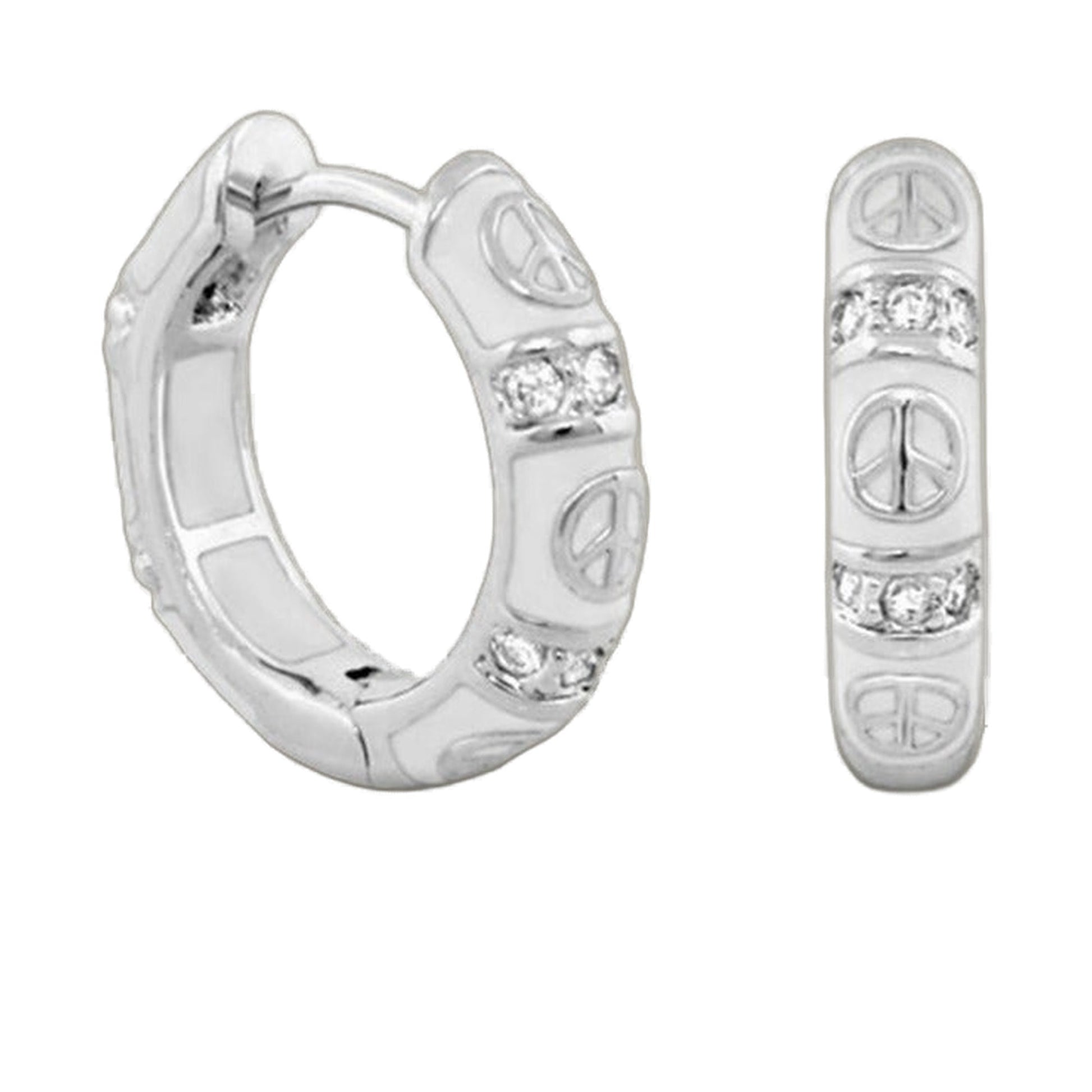 Peaceful Kids Earring by Lauren G Adams in silver-tone metal with pavé crystals on a hinged hoop on Tampa Home & Garden Store