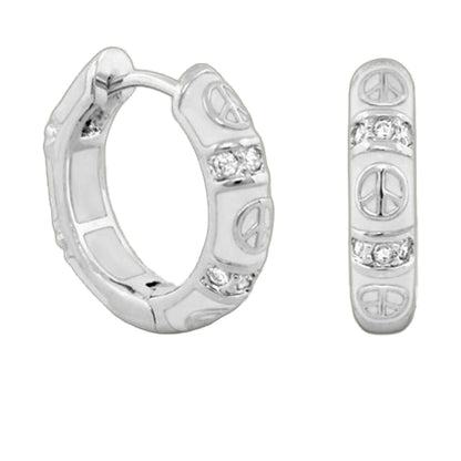 Peaceful Kids Earring by Lauren G Adams in silver-tone metal with pavé crystals on a hinged hoop on Tampa Home & Garden Store