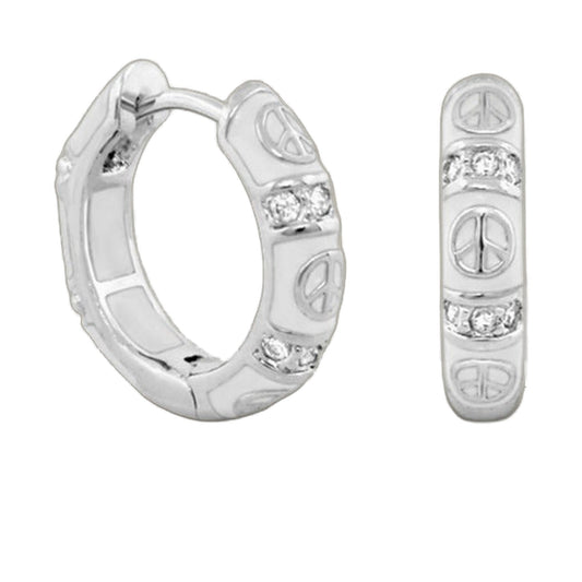 Peaceful Kids Earring by Lauren G Adams in silver-tone metal with pavé crystals on a hinged hoop on Tampa Home & Garden Store