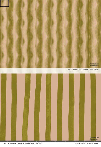 Dolce Stripe Wallpaper peach and chartreuse with vertical stripes Samantha Santana Creative on Tampa Home & Garden Store
