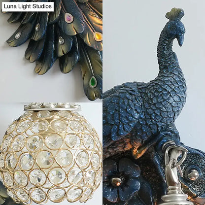 Blue Crystal Dome Wall Sconce Resin Design Decorbites with peacock and crystal spheres group on Tampa Home & Garden Store