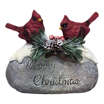 Cardinaux de Noël sur pierre - 18 cm