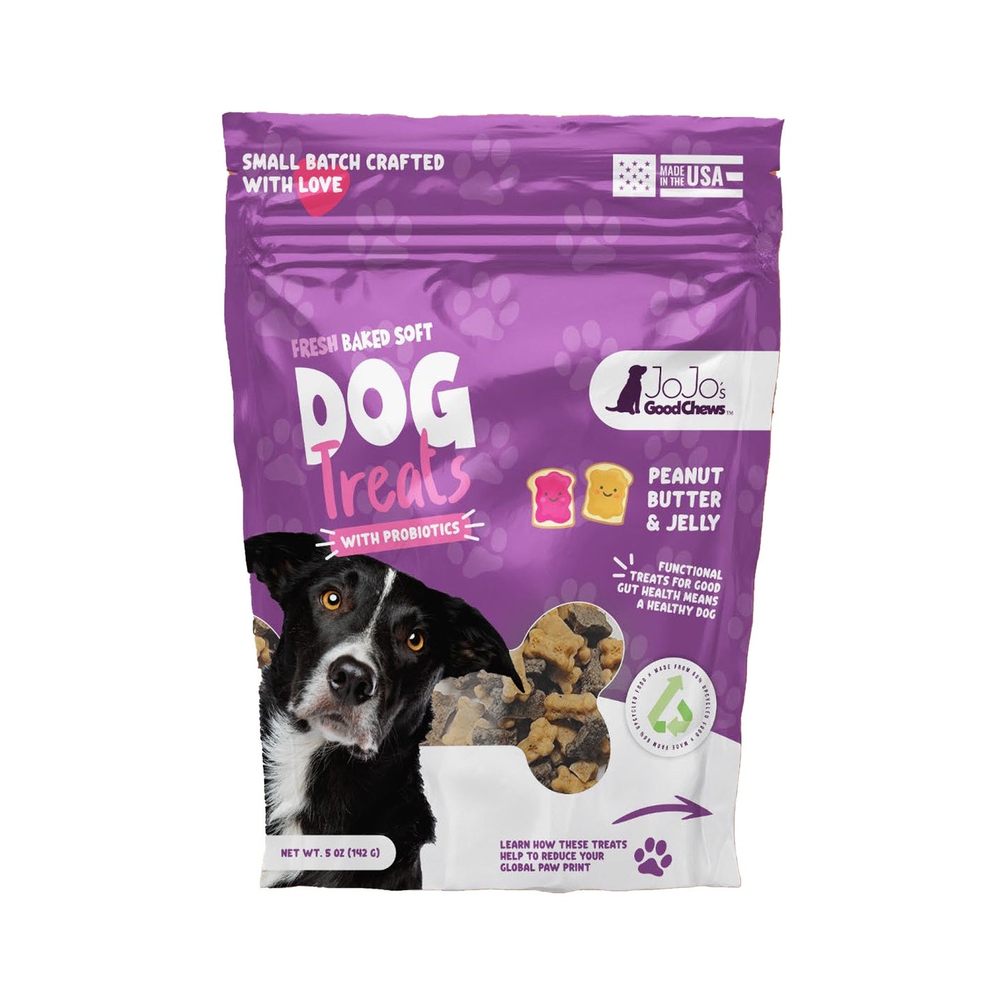 Golosinas masticables suaves para perros JoJo Good Chews de mantequilla de cacahuete y mermelada (paquete de 2)