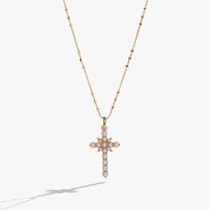 Divine Guides Cross Pendant Necklace With Pearl