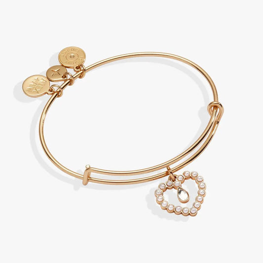 Pearl Heart Bangle by ALEX AND ANI, gold-tone bracelet with pearl-edged heart charm on Tampa Home & Garden Store