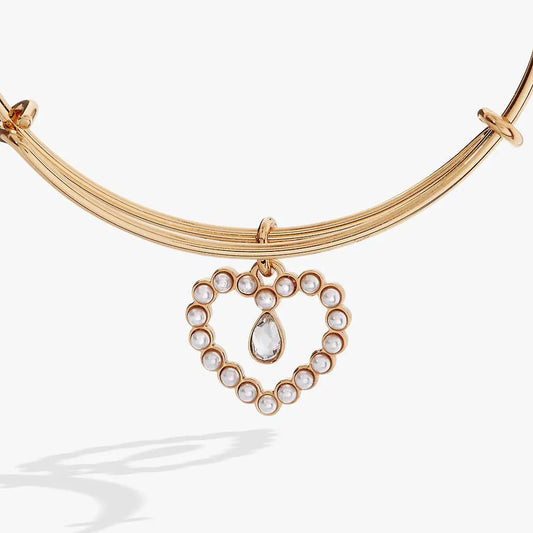 Pearl Heart Bangle by ALEX AND ANI, gold bracelet with pearl-heart charm and teardrop gem on Tampa Home & Garden Store
