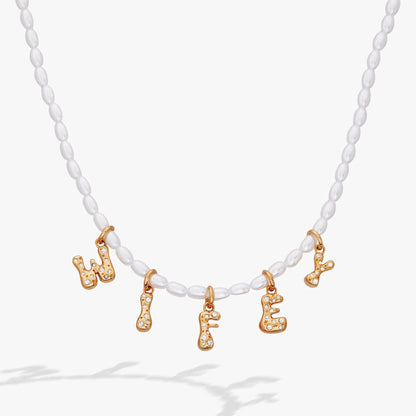 Wifey Bubble Letters and Beaded Pearl Necklace