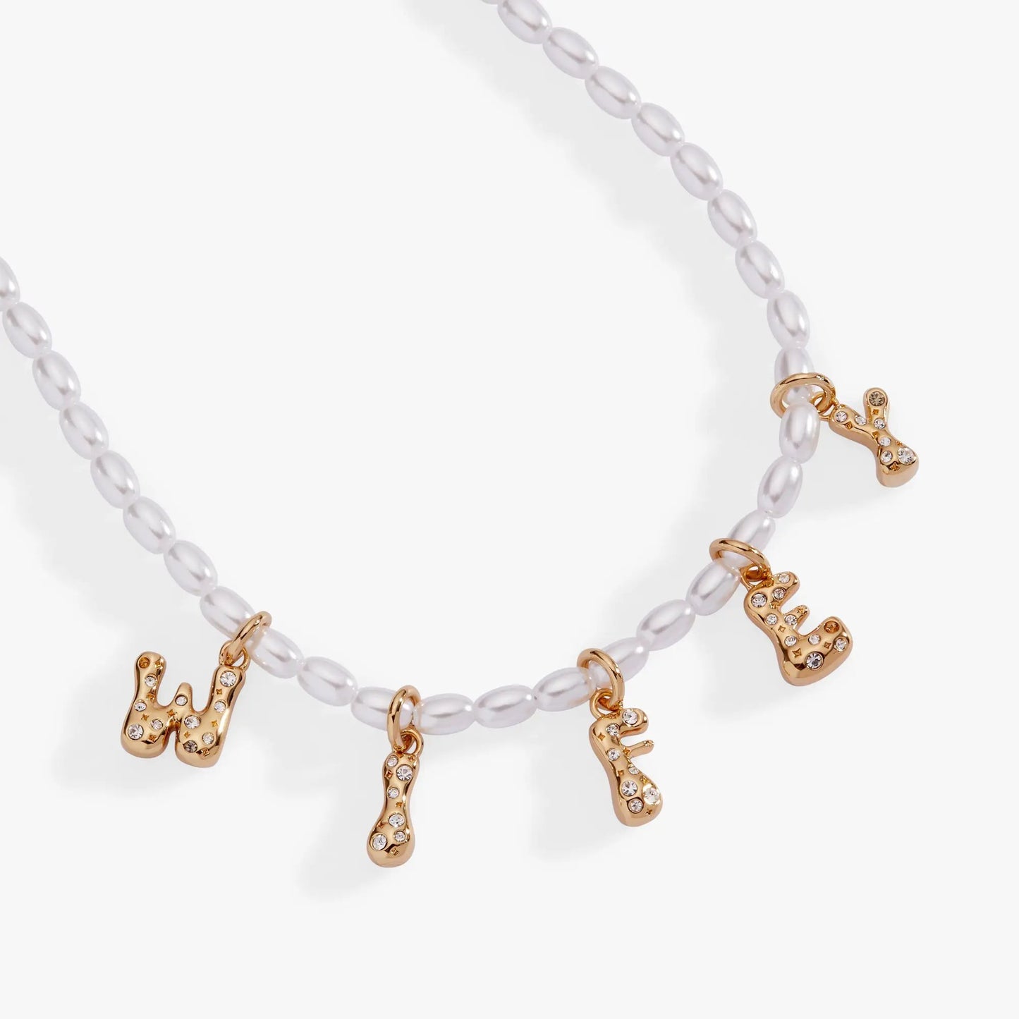 Wifey Bubble Letters and Beaded Pearl Necklace