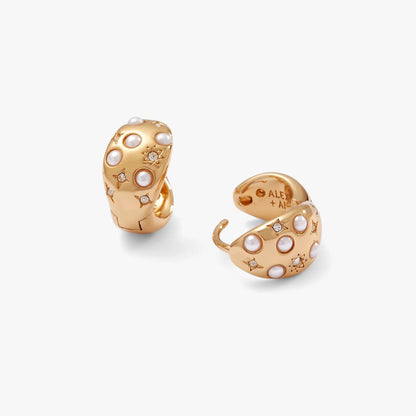 Pearl and Crystal Huggie Hoop Earrings by Alex and Ani, gold-tone pearls and crystals, 2pc on Tampa Home & Garden Store