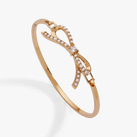 Bow Pearl Coquette Tension Bangle gold-tone bracelet with pearls by ALEX AND ANI on Tampa Home & Garden Store