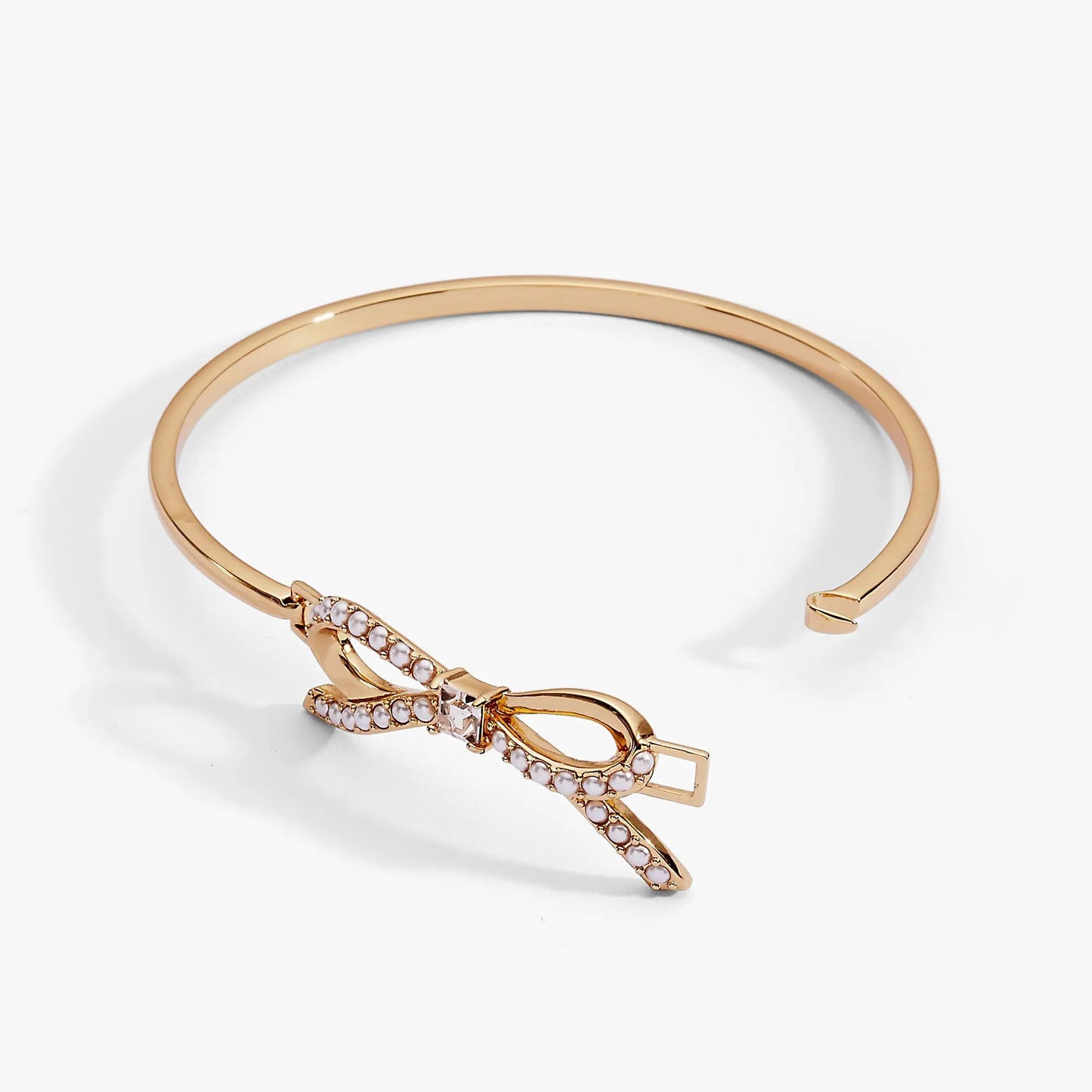 Bow Pearl Coquette Bangle with Crystal Bow