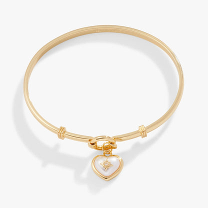 ALEX AND ANI gold-tone Pearl Heart Crystal Charm Clip Bangle with pearl heart charm on Tampa Home & Garden Store