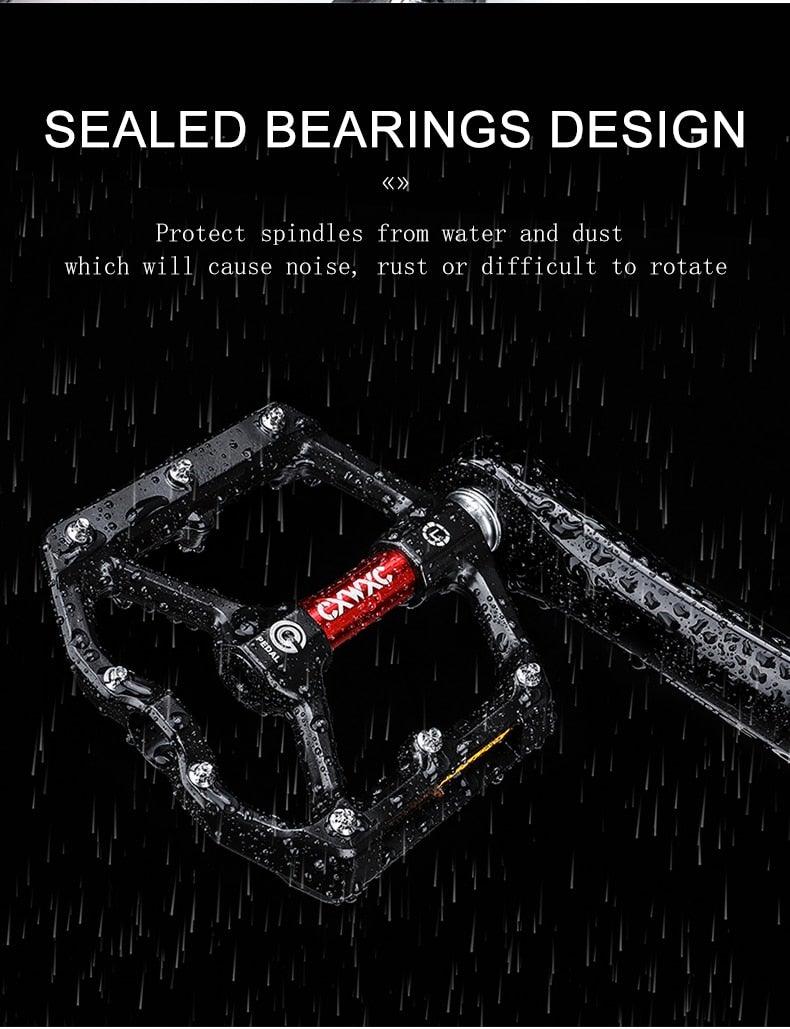 Stevvex aluminum bicycle pedal with sealed bearings, red spindle, flat platform on Tampa Home & Garden Store