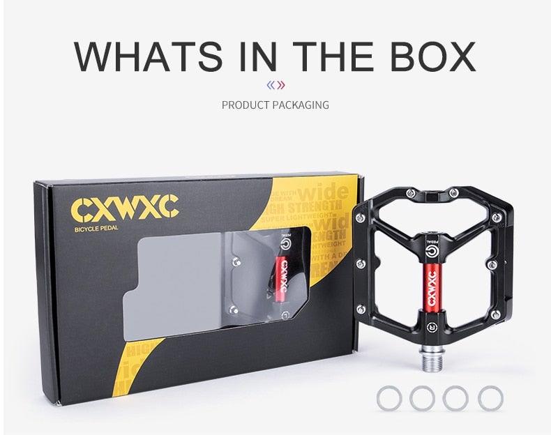CXWXC black aluminum flat pedal with red spindle and sealed bearings in box with washers on Tampa Home & Garden Store
