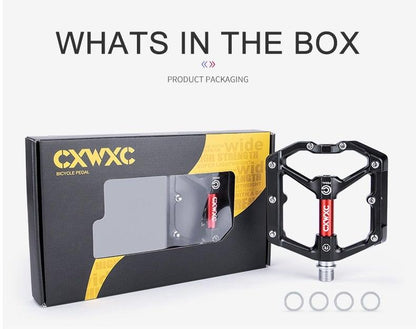CXWXC black aluminum flat pedal with red spindle and sealed bearings in box with washers on Tampa Home & Garden Store