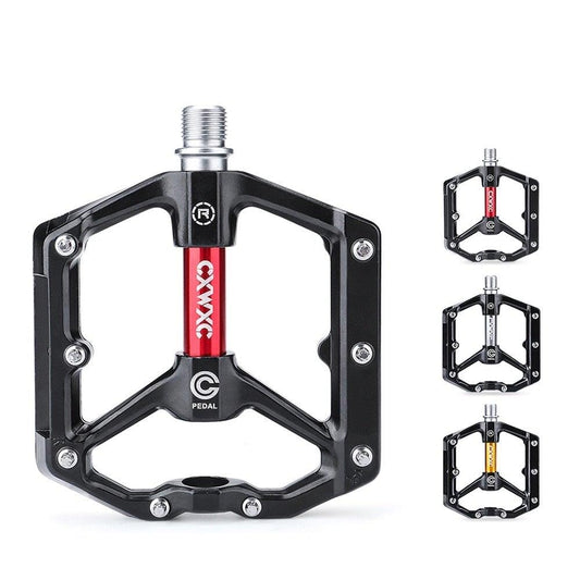 Stevvex flat platform bicycle pedals black with red spindle sealed bearing (4-pack) on Tampa Home & Garden Store