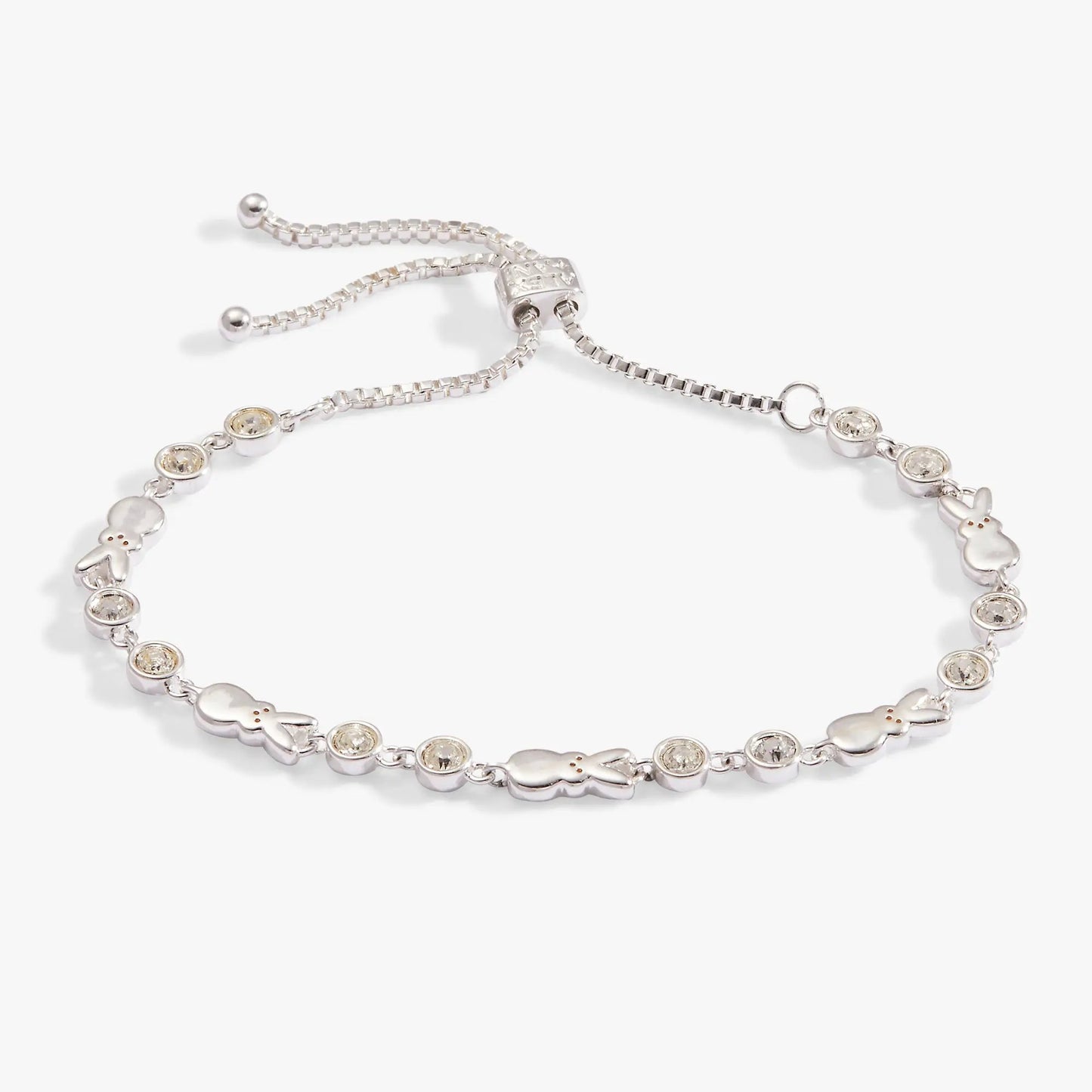 Peeps Bunny Bolo Bracelet by Alex and Ani in silver tone with crystal stations and bunny charms on Tampa Home & Garden Store