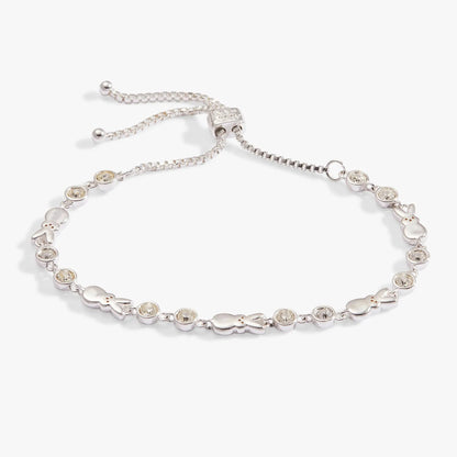 Peeps Bunny Bolo Bracelet by Alex and Ani in silver tone with crystal stations and bunny charms on Tampa Home & Garden Store