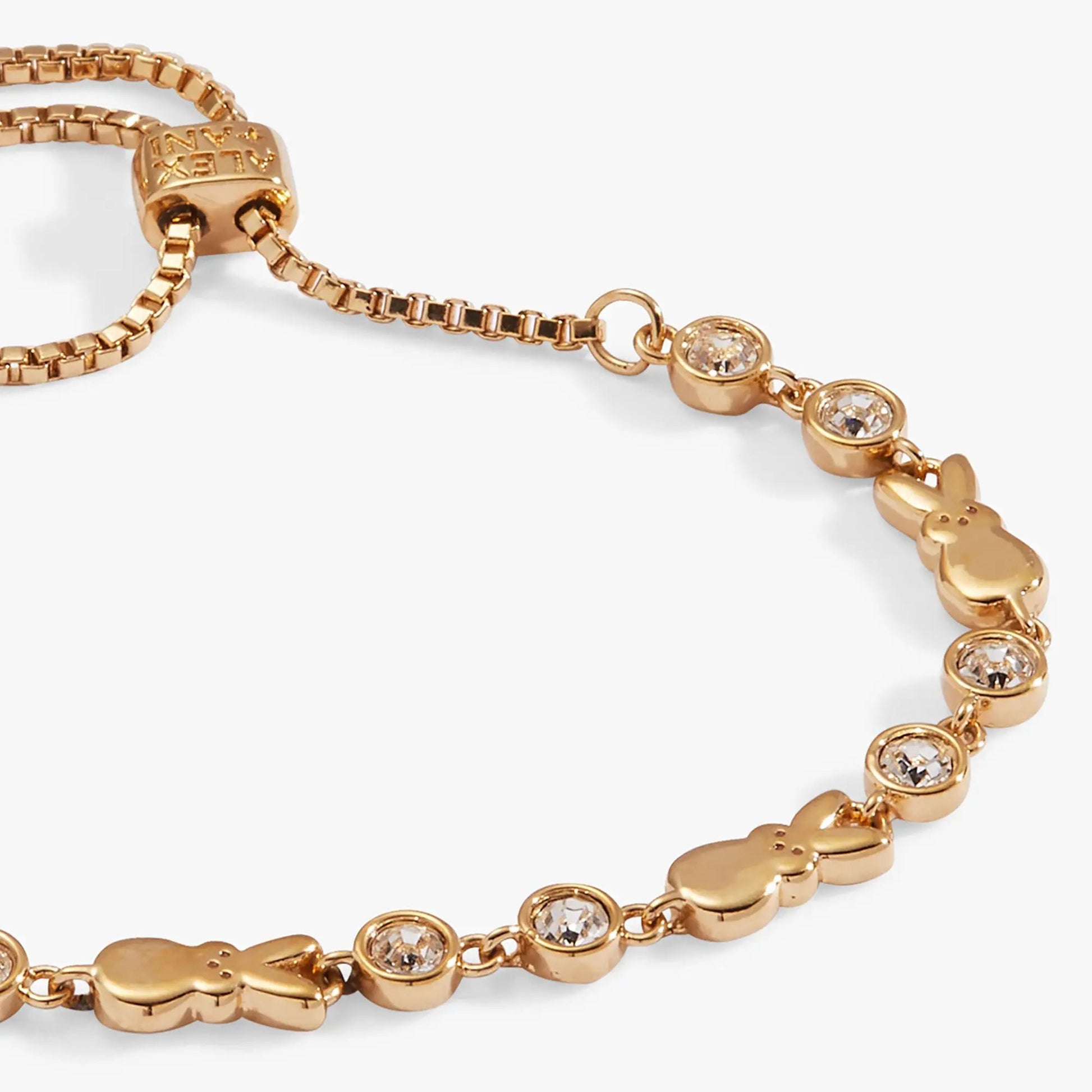 PEEPS Bunny Bolo Bracelet by ALEX AND ANI, rose-gold tone with crystal-studded stations on Tampa Home & Garden Store