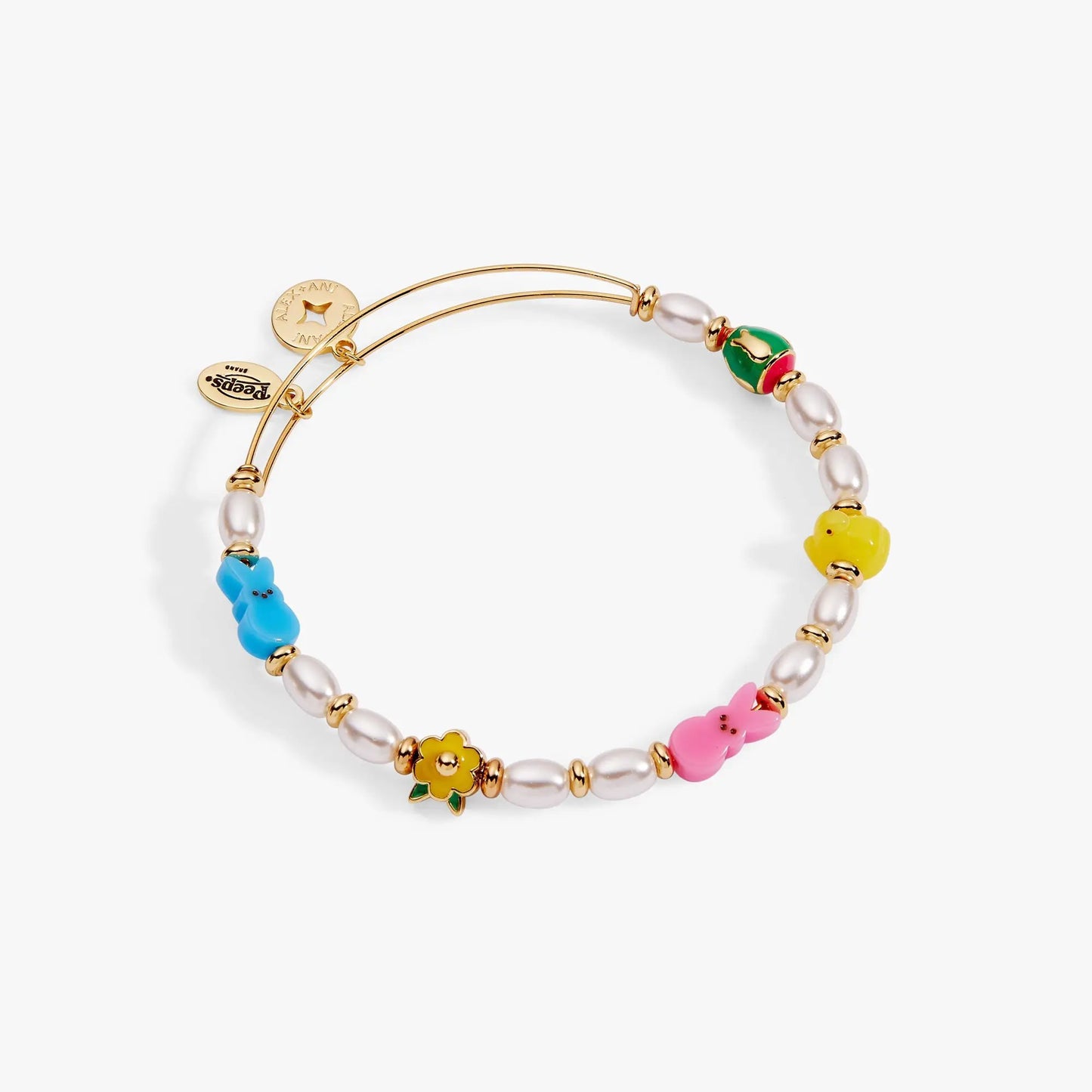 PEEPS Chick and Bunny Beaded Bangle bracelet by ALEX AND ANI, pastel pearl beads with bunny and chick charms on Tampa Home & Garden Store