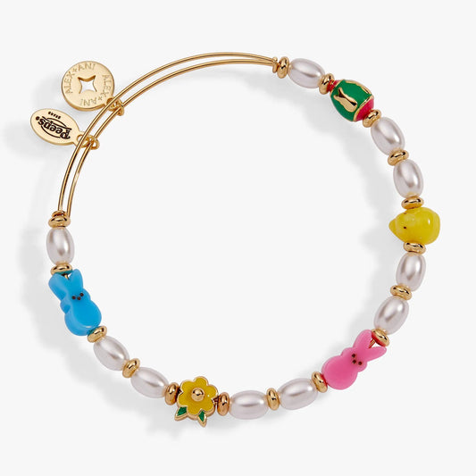 Bracelet PEEPS Chick and Bunny Beaded Bangle with pastel beads, Alex and Ani discs on Tampa Home & Garden Store