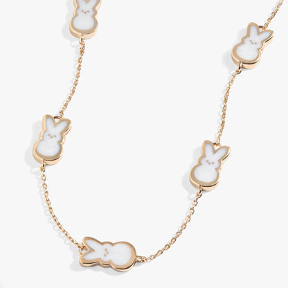 PEEPS Pearlized Bunny Charm Necklace by ALEX AND ANI, gold-tone chain with white bunny charms on Tampa Home & Garden Store