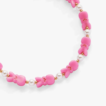 PEEPS Bunny Beaded Bangle bracelet pink bunny beads, white pearls, gold accents ALEX AND ANI on Tampa Home & Garden Store