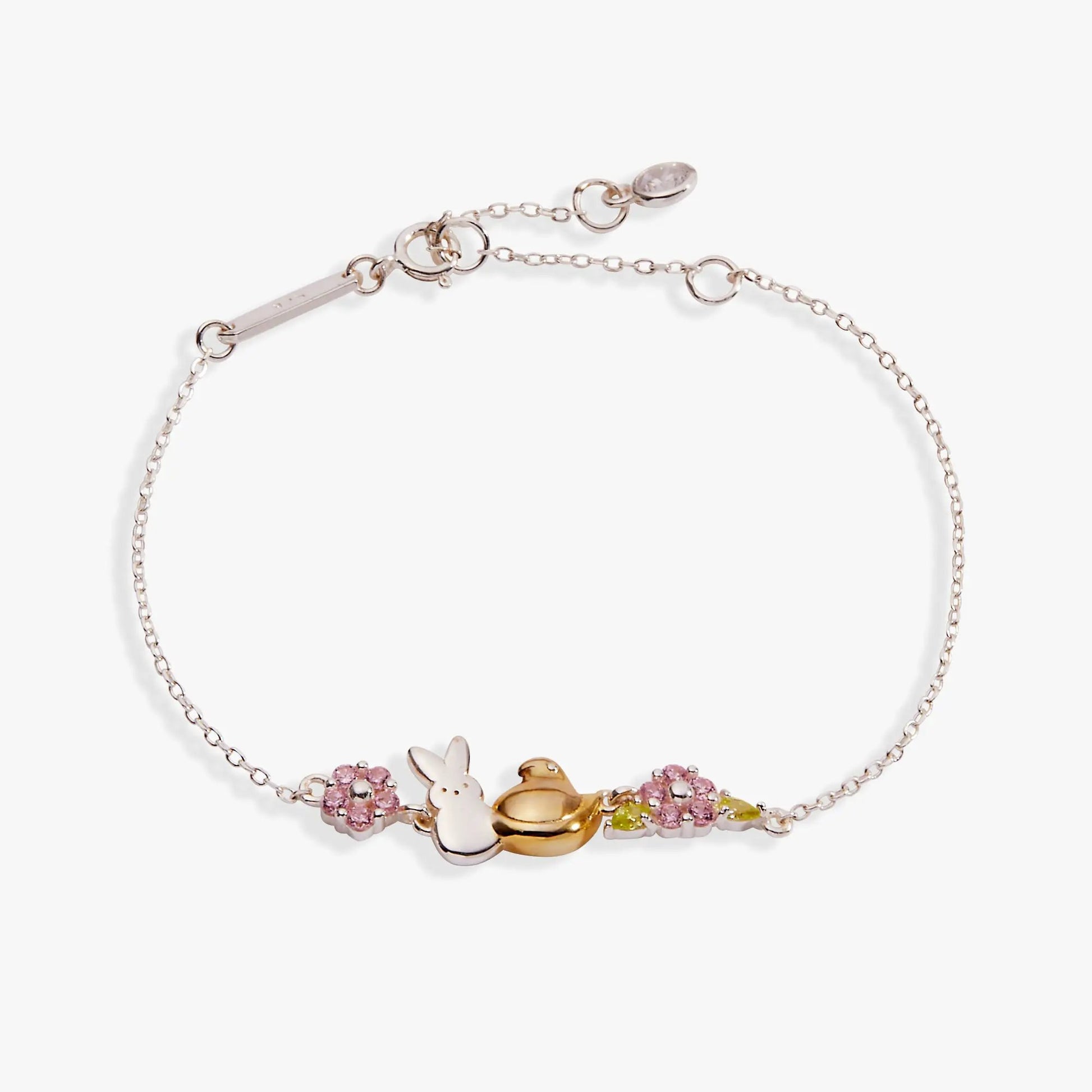 Bracelet PEEPS Precious Peepsake by ALEX AND ANI with bunny and flower charms on rose-gold chain on Tampa Home & Garden Store