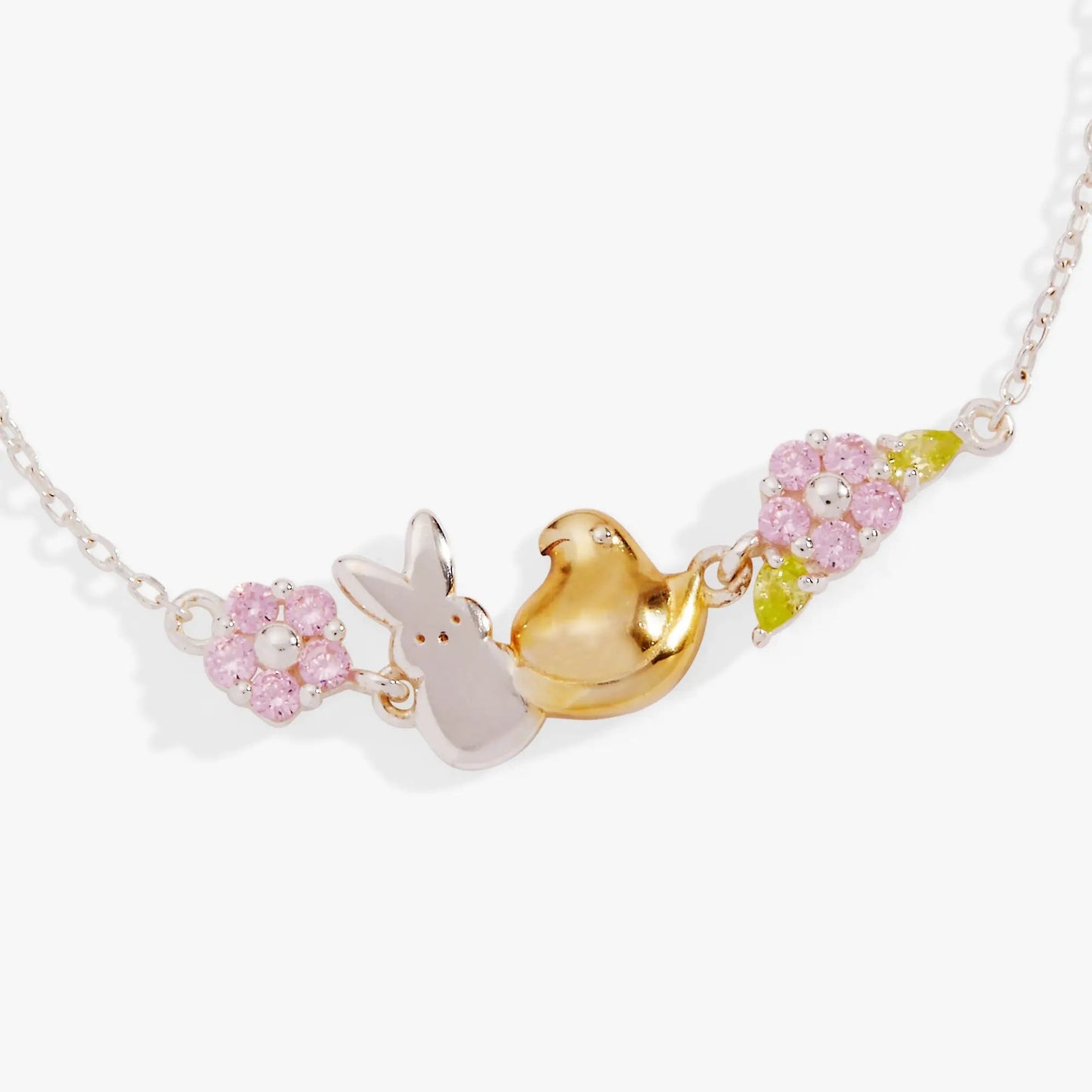 PEEPS Precious Peepsake bracelet with pink flower charms and bunny charm on rose-gold chain on Tampa Home & Garden Store