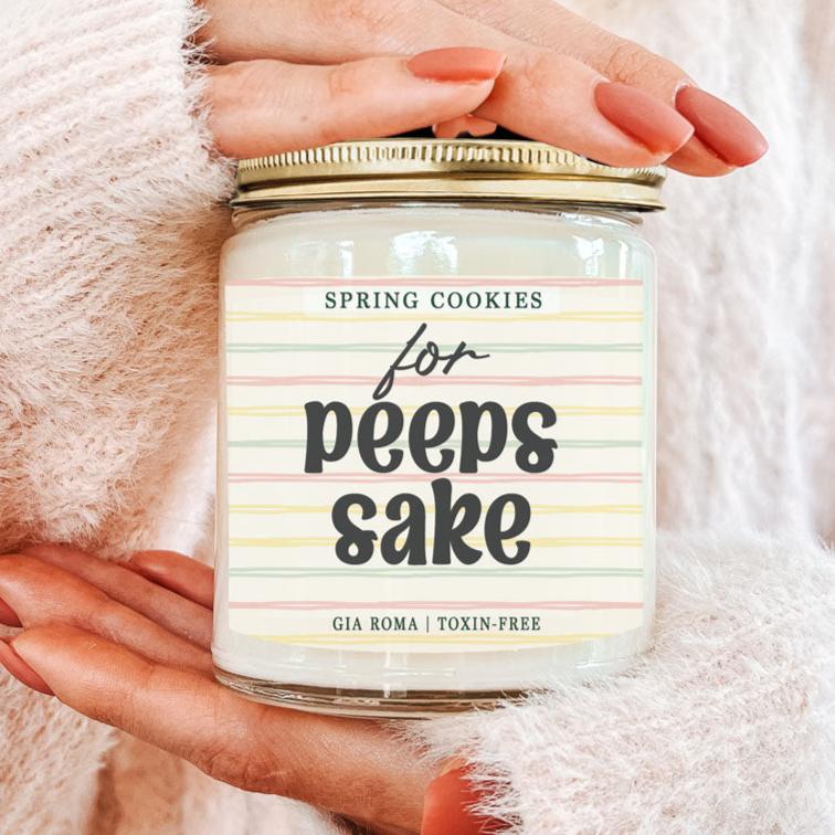 Easter Cookie Candle by Gia Roma in a clear glass jar with pastel striped label, toxin-free on Tampa Home & Garden Store