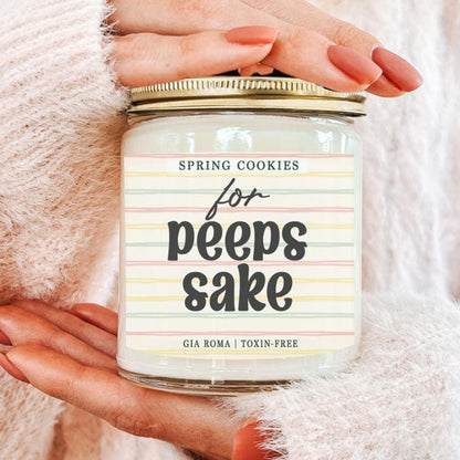 Easter Cookie Candle by Gia Roma in a clear glass jar with pastel striped label, toxin-free on Tampa Home & Garden Store