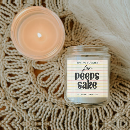 Easter Cookie Candle in clear glass jar with pastel striped label by Gia Roma on Tampa Home & Garden Store