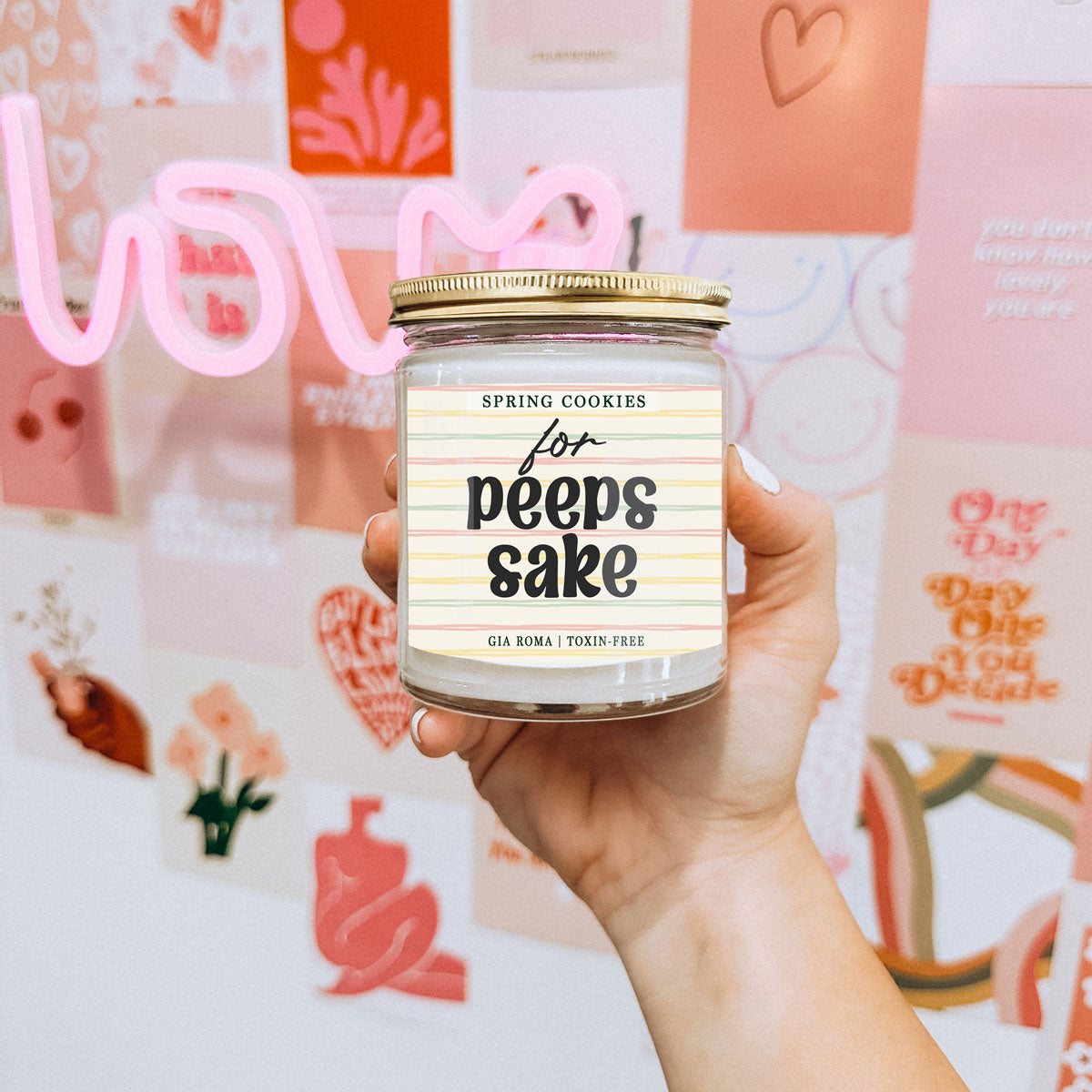 Easter Cookie Candle by Gia Roma in a clear glass jar with a gold lid and pastel striped label on Tampa Home & Garden Store
