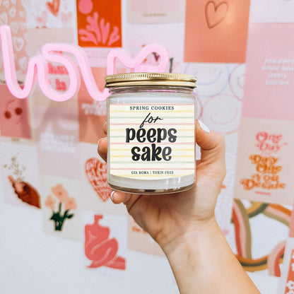 Easter Cookie Candle by Gia Roma in a clear glass jar with a gold lid and pastel striped label on Tampa Home & Garden Store