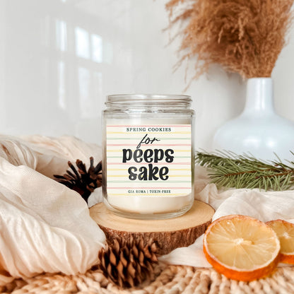 Easter Cookie Candle by Gia Roma, clear glass jar with pastel striped label on Tampa Home & Garden Store