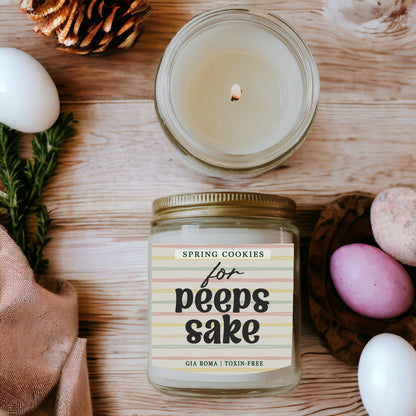 Easter Cookie Candle by Gia Roma in a clear glass jar with pastel striped label on Tampa Home & Garden Store
