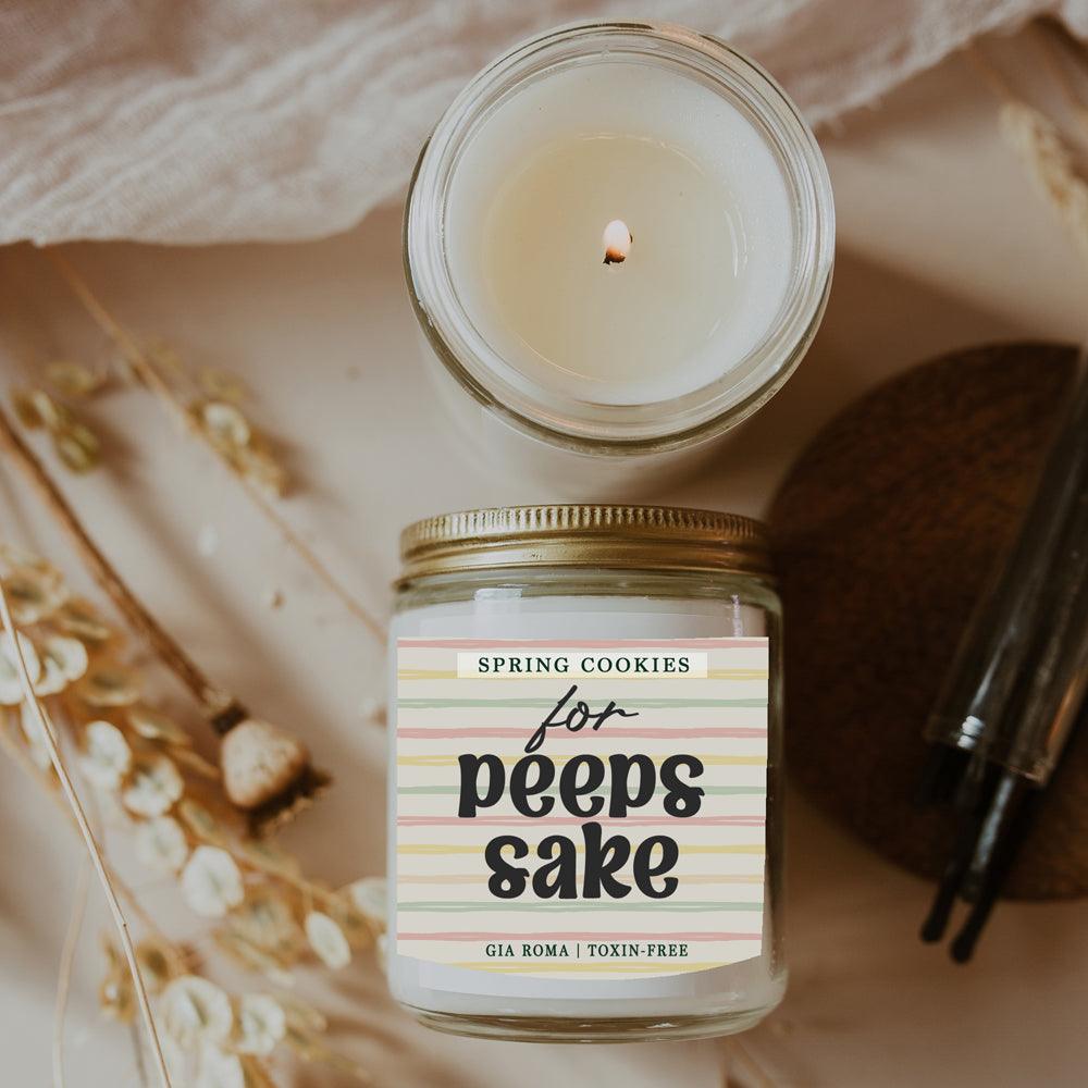 Gia Roma Easter Cookie Candle in a glass jar with pastel striped label, spring cookies scent on Tampa Home & Garden Store