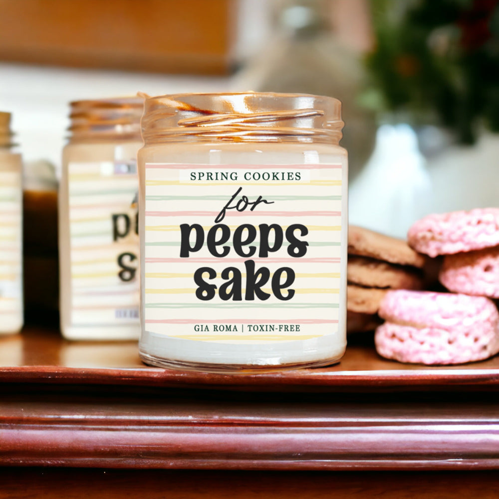 Two Easter Cookie Candles by Gia Roma, pastel striped label, toxin-free on Tampa Home & Garden Store