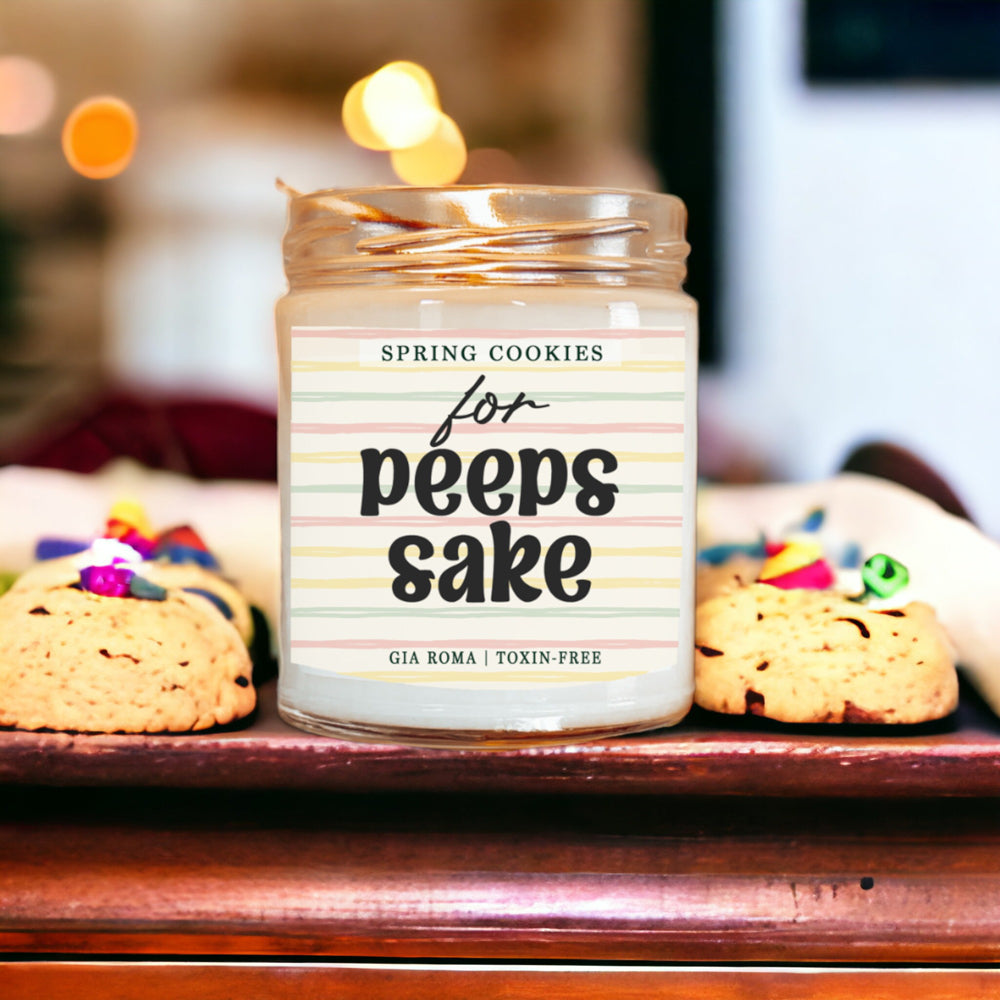 Easter Cookie Candle by Gia Roma in a clear jar with pastel striped label on Tampa Home & Garden Store
