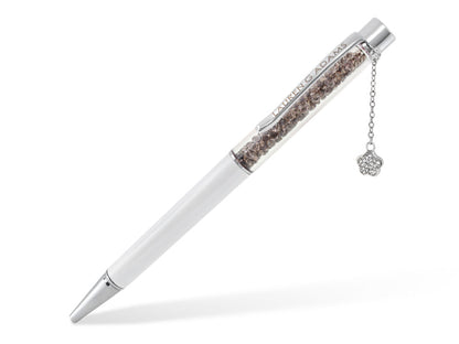 Lauren G Adams pen white resin body with crystal-filled clear barrel and dangling charm on Tampa Home & Garden Store