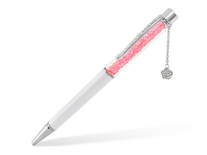 Lauren G Adams pen white barrel with pink crystal inlay and engraved clip with crystal charm on Tampa Home & Garden Store
