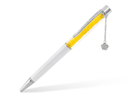 Lauren G Adams pen white body yellow crystal barrel silver trim on cap on Tampa Home & Garden Store