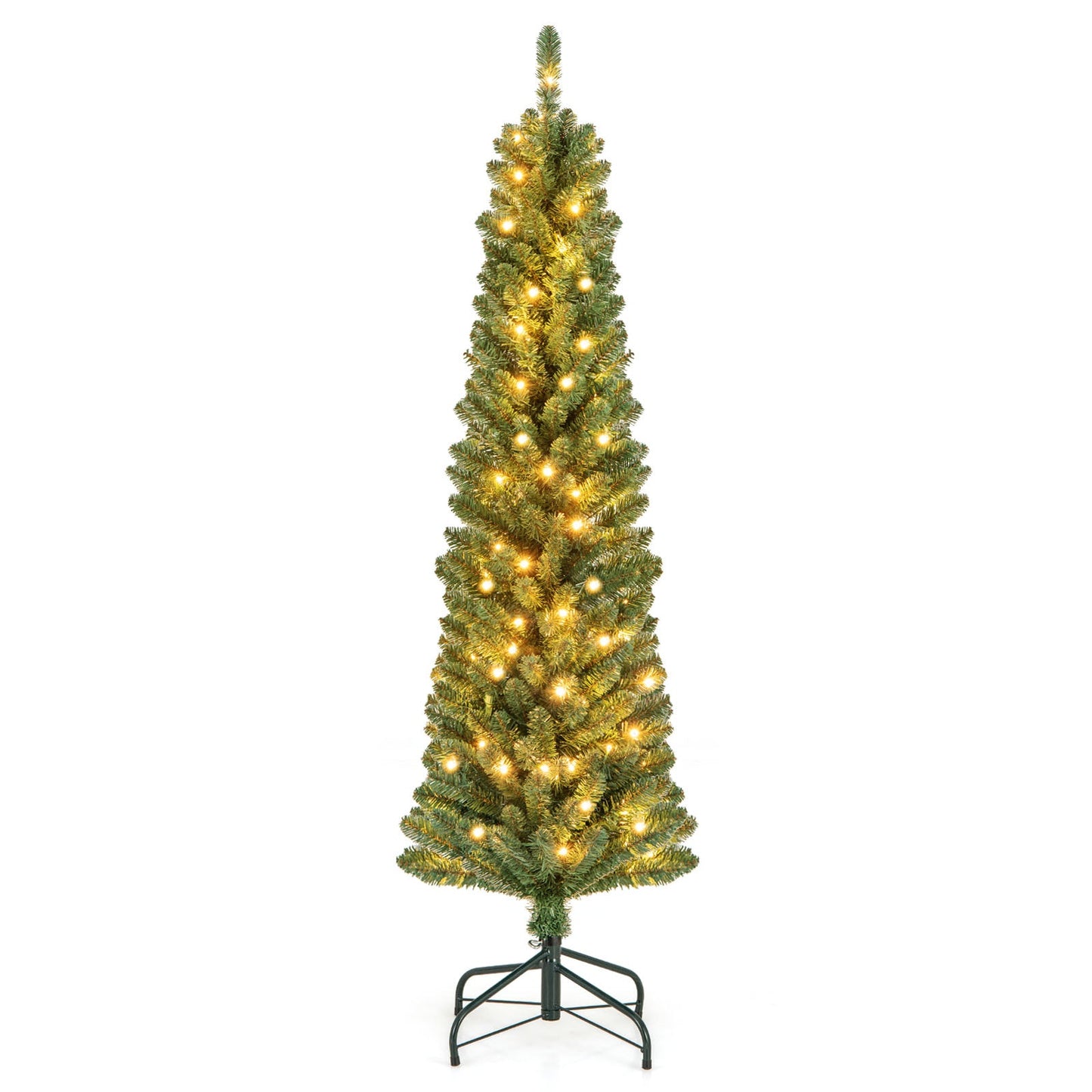 Pencil Christmas Tree with memory wire tips and warm LED lights, green artificial tree on Tampa Home & Garden Store