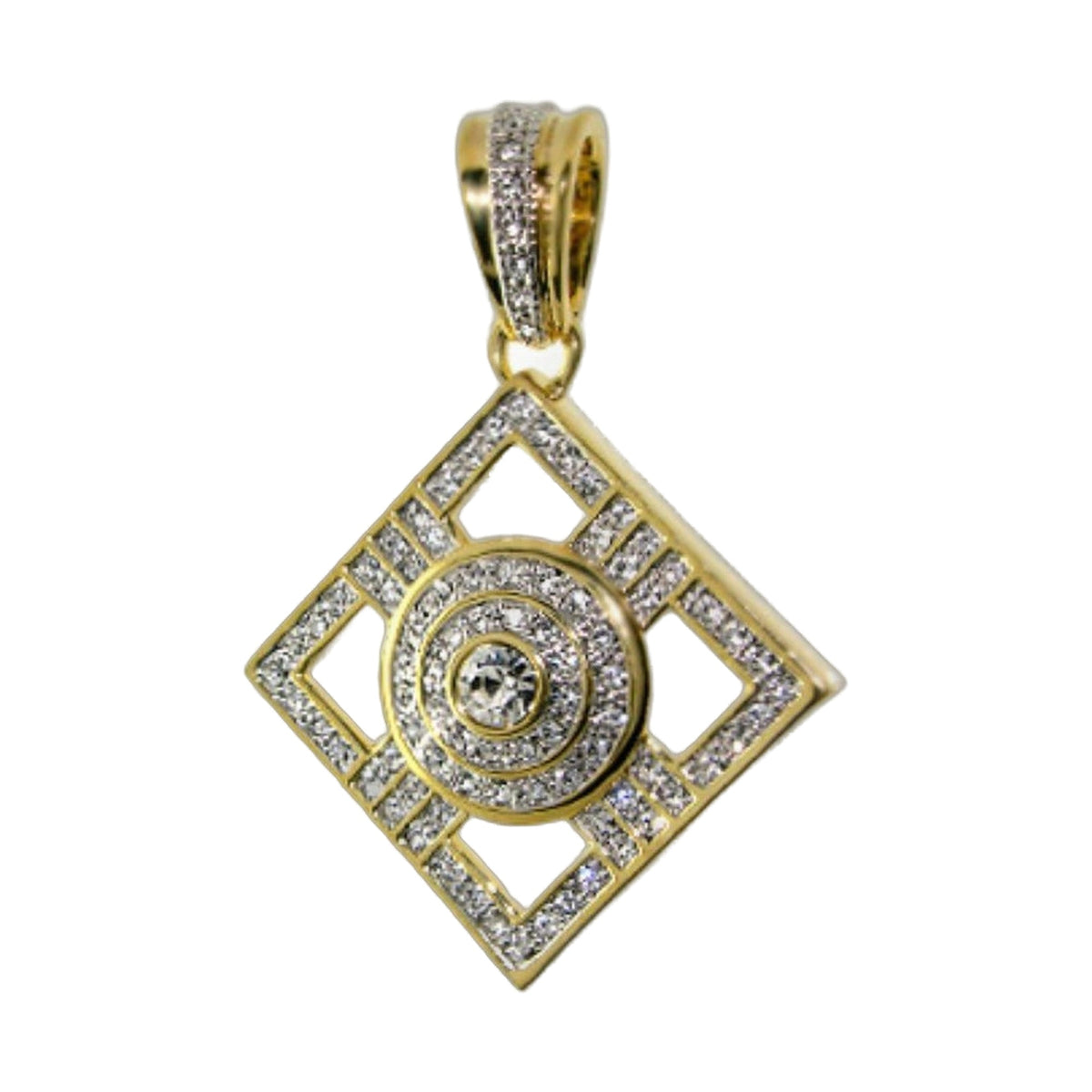 Pendant charm gold-tone with diamond-encrusted geometric square and circle motif on Tampa Home & Garden Store